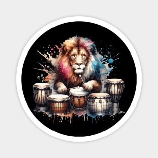 Lion Playing Drums Magnet